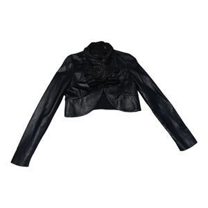 BCBG MAXAZRIA  Black Cropped Leather Zipper Detailed Jacket. Size small
